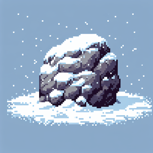 pixel art of a large, snow covered rock . Single Game Texture. In-Game asset. 2d. Blank background. High contrast. No shadows.