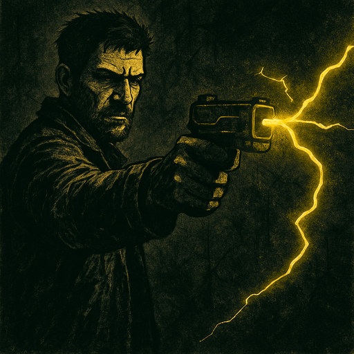 Looking like rough and dark with electrical weapon targets you a man.. make a yellow neon line to image
2d