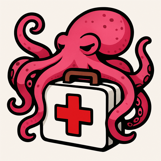 botiquin con un pulpo rodeandolo.
In-Game asset.  2d.  High contrast.  No shadows
