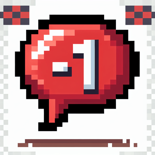 ubbe speech with red text inside saying "-1". pixelated. 8 bit..
Single Game Texture. In-Game asset. 2d. Blank background. High contrast. No shadows.
