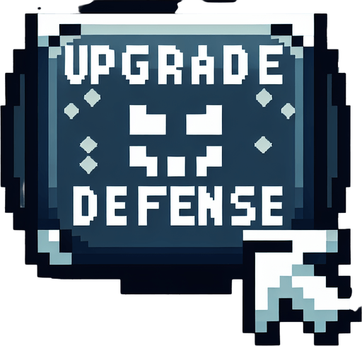 genera un boton que diga "UPGRADE DEFENSE" en pixel art.
Single Game Texture.  In-Game asset.  2d.  Blank background.  High contrast.  No shadows