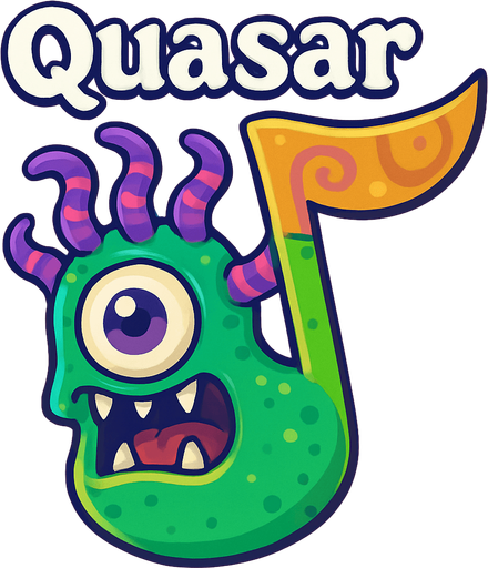 MÜZİK NOTASI ŞEKLİNDE BİR UZAYLI CANAVAR ÇİZ AMA BU KARAKTER VE İSMİ Quasar ONA GÖRE TASARLA. AYAKSIZ. dONT WRİTE TEXT İN TO İMAGE. NO BLACK..
In-Game asset.  2d.  High contrast.  No shadows