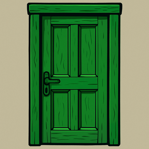 Make a green wooden door.
In-Game asset.  2d.  High contrast.  No shadows