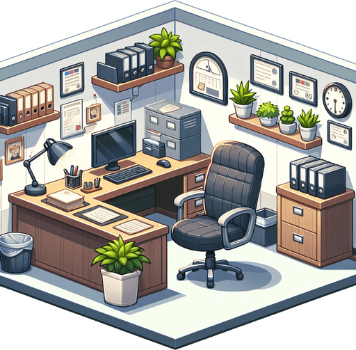 insde manager office.
Single Game Texture.  In-Game asset.  2d.  Blank background.  High contrast.  No shadows