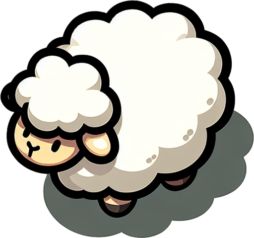 sheep, top view, cartoon style.
Single Game Texture. In-Game asset. 2d. Blank background. High contrast. No shadows.