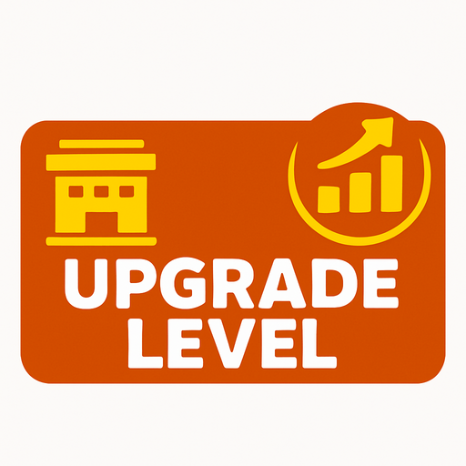 button upgrade level of business.
In-Game asset.  2d.  High contrast.  No shadows