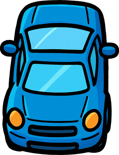 yukarı bakan mavi araba.
In-Game asset.  2d.  High contrast.  No shadows