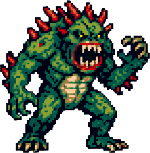 monster giant, pixel art, no background.
In-Game asset.  2d.  High contrast.  No shadows