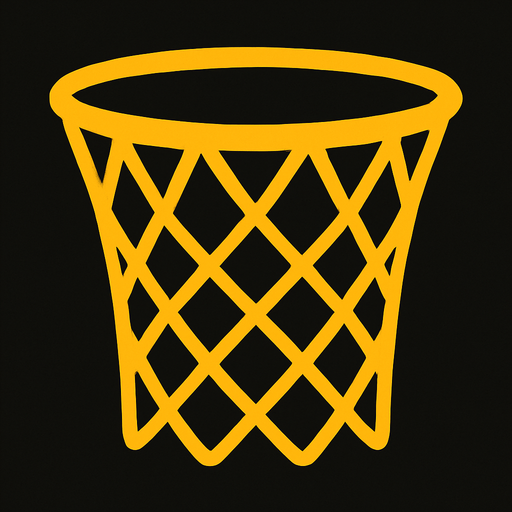 Make me a 2d basketball hoop net in yellow color.
In-Game asset.  2d.  High contrast.  No shadows