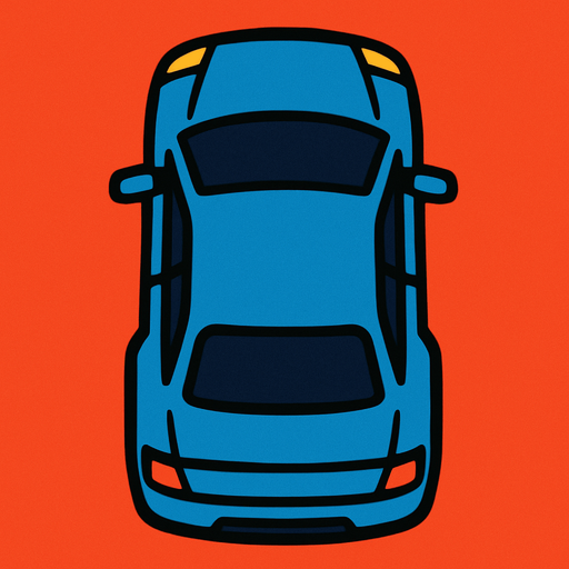 Araba yukarıdan görüntülü.
In-Game asset.  2d.  High contrast.  No shadows