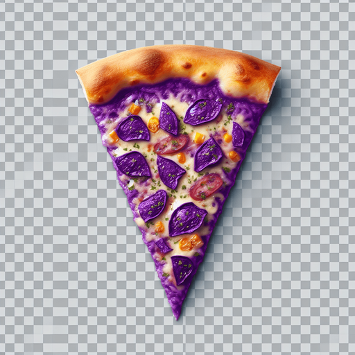 a slice of pizza on a transparent background, predominantly purple.
Slice of pizza