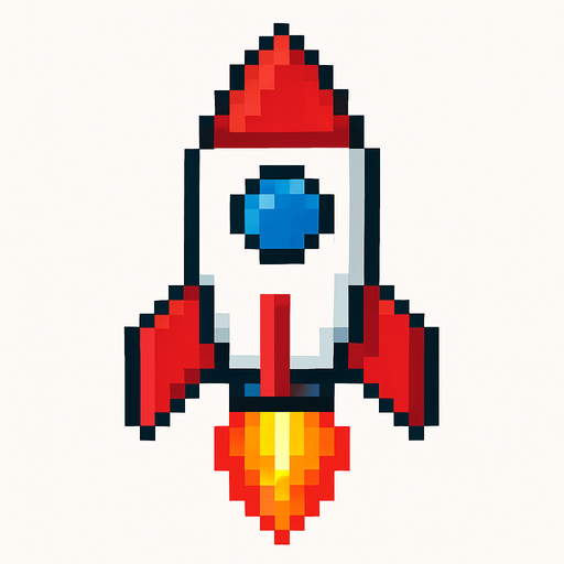 rocket pixel.
In-Game asset.  2d.  High contrast.  No shadows