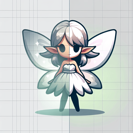 fairy.
Single Game Texture. In-Game asset. 2d. Blank background. High contrast. No shadows.