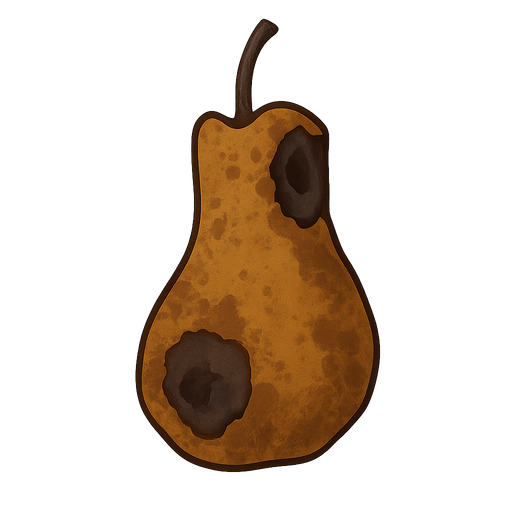 rotten pear. No background. Transparent background. Blank background. No shadows. 2d. In-Game asset. flat