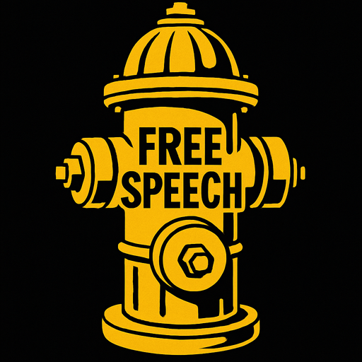 A stylized golden fire hydrant labeled "Free Speech" OR a glowing server rack labeled "Meme Archive"..
In-Game asset.  2d.  High contrast.  No shadows