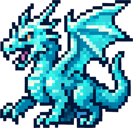 Ice dragon pixel.
In-Game asset.  2d.  High contrast.  No shadows