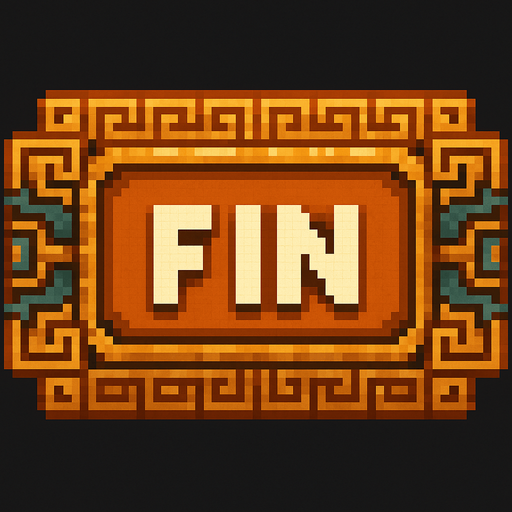 Hazme un boton pixelar azteca, que diga  Fin.
In-Game asset.  2d.  High contrast.  No shadows