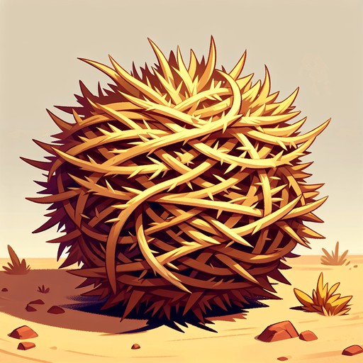 Create a desert tumble weed. The goal is to capture a lively and playful location..
Single Game Texture. In-Game asset. 2d. Blank background. High contrast. No shadows.