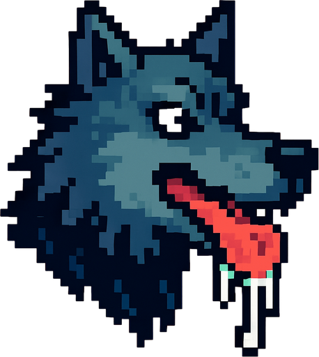 lobo babeando pixelart.
In-Game asset.  2d.  High contrast.  No shadows