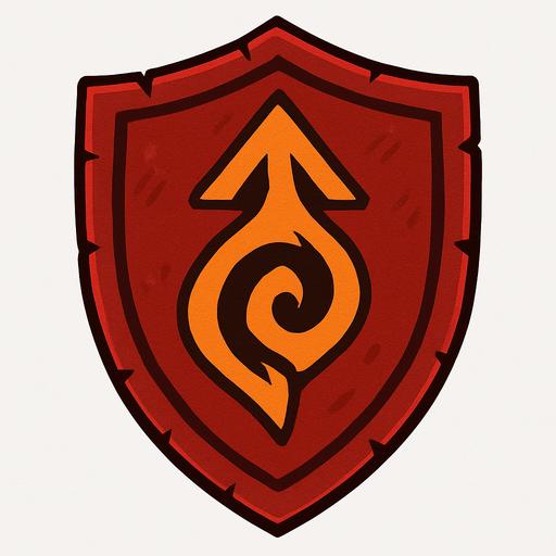 A red magic shield with a orange symbol on it.
In-Game asset.  2d.  High contrast.  No shadows