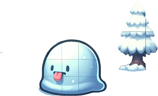 Un slime RPG nevado con estilo suave y simple.
Single Game Texture.  In-Game asset.  2d.  Blank background.  High contrast.  No shadows