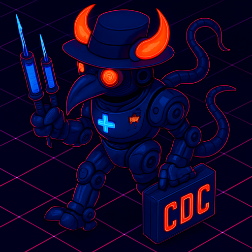 Neon cyberpunk anime top down isometric animatronic plague doctor cyborg demon medic CDC corporate robot monster disease pestilence medicine syringes Walking animation