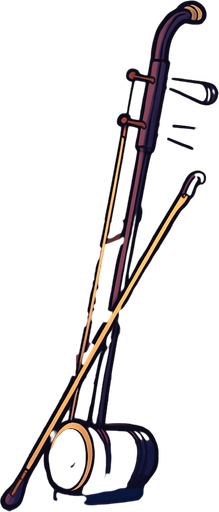 A traditional Chinese courtyard with lanterns, pagodas, and cherry blossoms. Add a calm evening vibe for the Erhu instrument..
In-Game asset.  2d.  High contrast.  No shadows