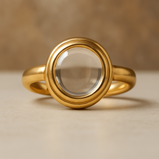 Golden ring with transparent middle. Front view