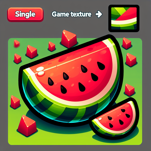 cut watermelon.
Single Game Texture. In-Game asset. 2d. Blank background. High contrast. No shadows.