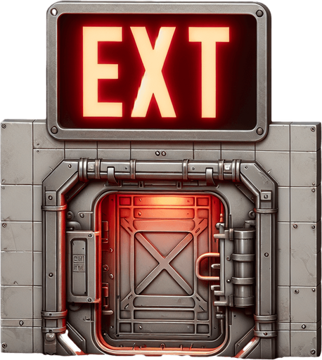 create an escape hatch with a red exit sign on it.
Single Game Texture. In-Game asset. 2d. Blank background. High contrast. No shadows.