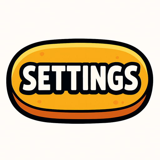 settings button for video game have a text.
In-Game asset.  2d.  High contrast.  No shadows