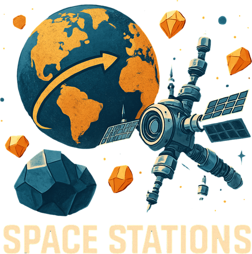 Uzay temalı global Cevher ticareti, uzay istasyonu, gerçekçi, Altında "Space Stations" yazsın.
In-Game asset.  High contrast.  No shadows