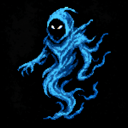 Air wisp character dark souls style 2d pixel art.
In-Game asset.  2d.  High contrast.  No shadows