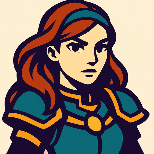 The woman's face is turned towards us.
In-Game asset.  2d.  High contrast.  No shadows