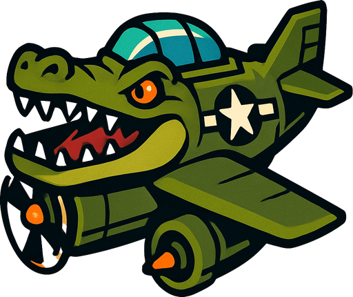 bomber plane crocodile.
In-Game asset.  2d.  High contrast.  No shadows
