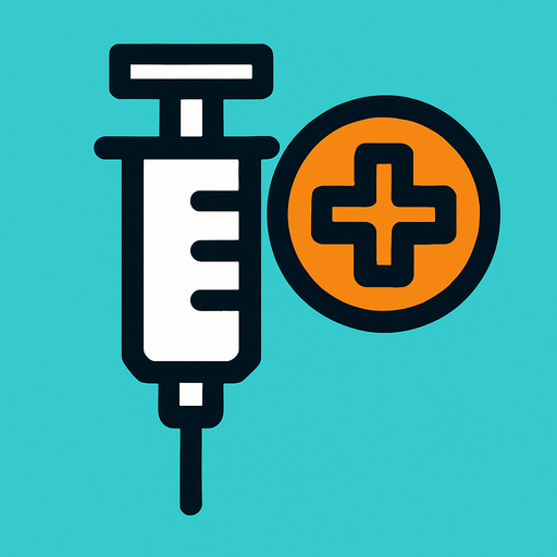 vaccine with a plus sign.
In-Game asset.  2d.  High contrast.  No shadows