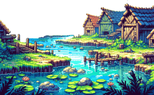 fantasy nice color 2d 16 bit fantasy remote swamp village foh sky
Single Game Texture.  In-Game asset.  2d.  Blank background.  High contrast.  No shadows