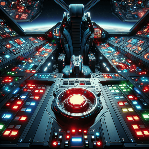 a futuristic space fighter cockpit with lazer fire button.