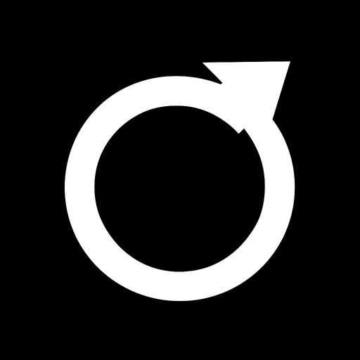 Un circulo blanco con una flecha sobresaliendo formando parte del circulo. figura simple.
In-Game asset.  2d.  High contrast.  No shadows