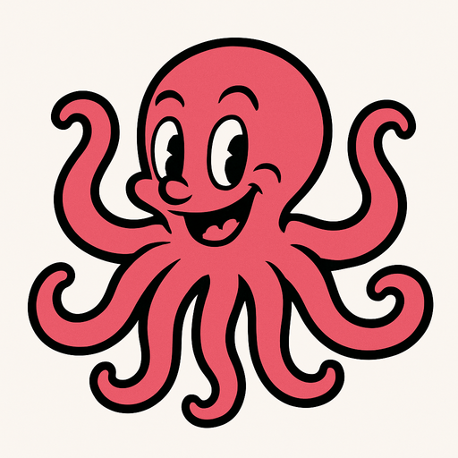 Rubber Hose Style octopus.
In-Game asset.  2d.  High contrast.  No shadows