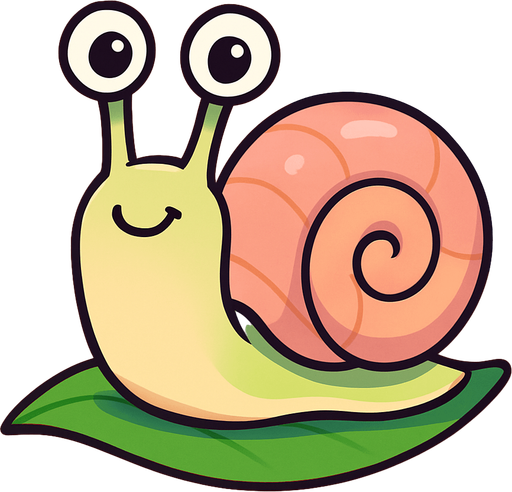 “A cute cartoon-style snail character for a mobile game. Soft pastel-colored shell (spiral-shaped), smooth shiny body in light beige or green, big round eyes on long eye stalks, small smiling mouth, friendly and playful expression. Standing on a leaf or simple colorful background. High-quality digital illustration, perfect for a kids game.”.
In-Game asset.  2d.  High contrast.  No shadows. cartoon style