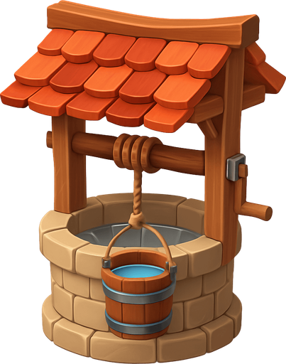 Un pozo con una cubeta llena de agua.
In-Game asset.  No shadows