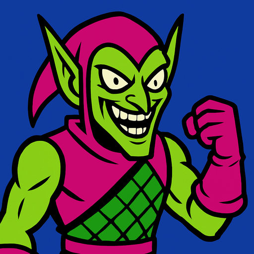 green goblin.
In-Game asset.  2d.  High contrast.  No shadows