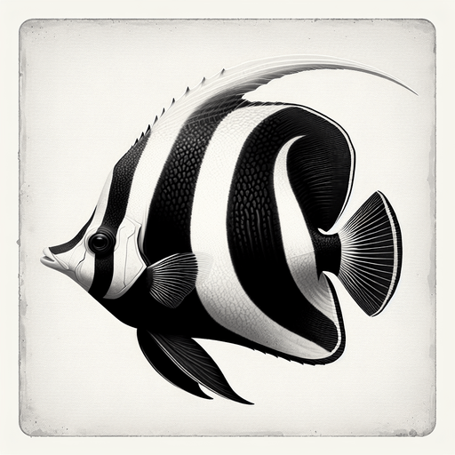 A realistic bannerfish.
Single Game Texture. In-Game asset. 2d. Blank background. High contrast. No shadows.