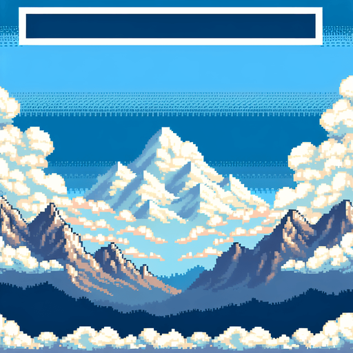 a pixel clouds background, with mountains, full height full width
Single Game Texture.  In-Game asset.  2d.  Blank background.  High contrast.  No shadows