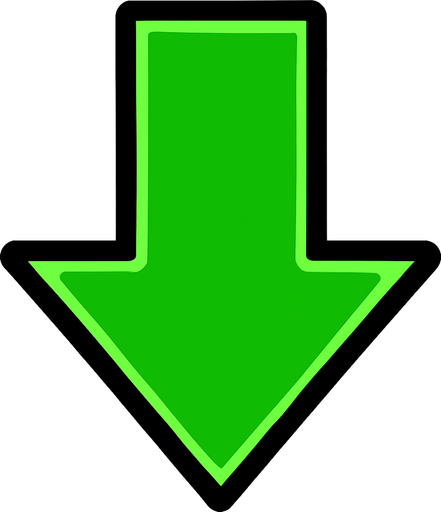 Flecha verde apuntando hacia abajo.
In-Game asset.  2d.  High contrast.  No shadows