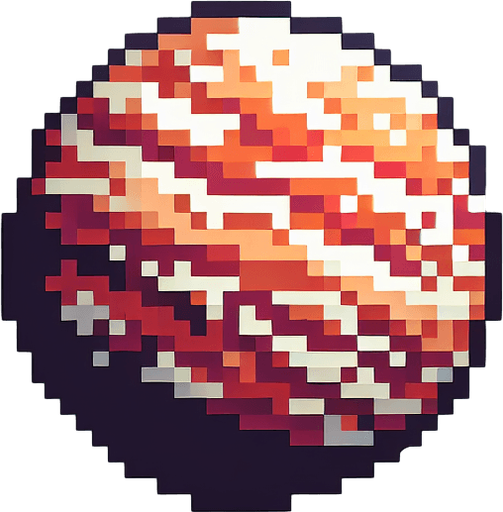 pixel art of a tiny planet.
Single Game Texture. In-Game asset. 2d. Blank background. High contrast. No shadows.