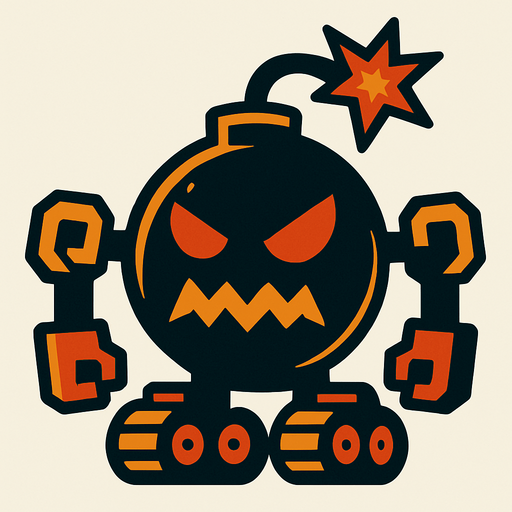 2d dangerous robot bomb.
In-Game asset.  2d.  High contrast.  No shadows