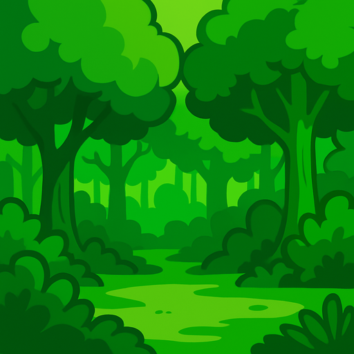 yeşil ormanlık alan.
In-Game asset.  2d.  High contrast.  No shadows