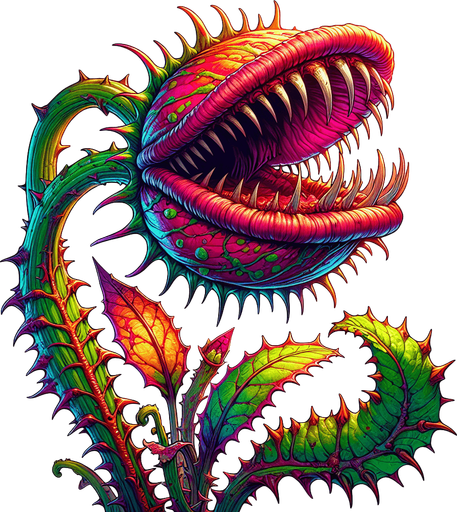 meat eating plant.
Single Game Texture.  In-Game asset.  2d.  Blank background.  High contrast.  No shadows